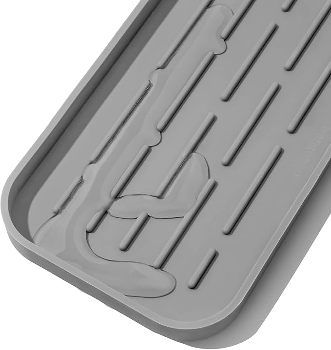 Silicone Kitchen Sink Organizer Tray for Multiple Usage,Eco-Friendly Sponges Holder for Kitchen Bathroom Counter or Sink,Dish Soap Dispenser,Scrubber,Bottle,Cup (Grey, 10"×5.3")