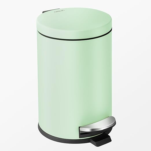 Cesun 1.2 Gallons Small Green Trash Can, Bathroom Garbage Can with Lid and Foot Pedal, Mini Round Wastebasket for Bathroom, Bedroom, Office, 4.5 Liters / 1.2 Gallons, Green