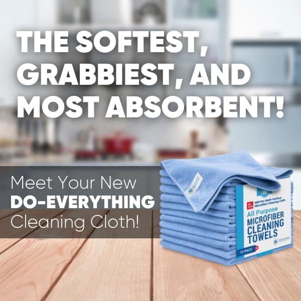 MW Pro Multi-Surface Microfiber Towel – 12 Pack | Premium Cleaning Cloth | Clean, Buff, Dust, Polish, Absorb | Large 16"x16" (Blue)