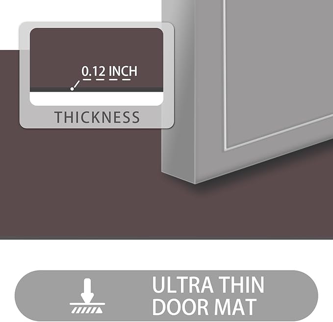Ultra Thin Door Mat Indoor Entrance, 1/10 in Thin Door Mats for Inside Entry, Non-Slip Rubber Backing Washable Doormat, Fade Resistant, Absorbent, Low Profile Dirt Trapper, 35"X24",Coffee