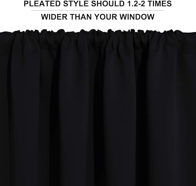 RYB HOME Blackout Curtains for Bedroom - Solid Light Block Blinds Privacy Noise Reduce Drapes for Kids Nursery Laundry Kitchen Cafe Window Decor, W 52 x L 36 inch per Panel, Black, 1 Pair