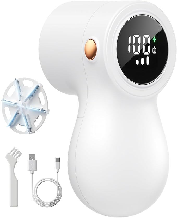 𝗥𝗲𝗰𝗵𝗮𝗿𝗴𝗲𝗮𝗯𝗹𝗲 Fabric Shaver, coldSky Lint Remover for Clothes with 3 Replaceable Blades, Electric Lint Shaver with Digital Display, 3-Speeds Defuzzer for Removing Fuzz and Pill from Sweater
