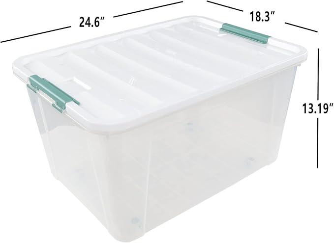 80 L Extra Large Plastic Storage Box, Clear Large Plastic Storage Bins with Wheels, 4-Pack