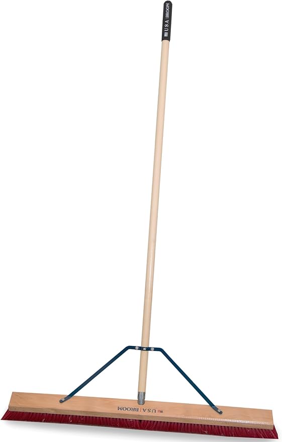 36" Soft/Fine Sweep Indoor Push Broom with 60" Handle. Ideal for Epoxy & Polished Floors. Durable American Made Steel Brackets-All Stainless Steel Hardware. No Plastic. 100% Made in The USA.