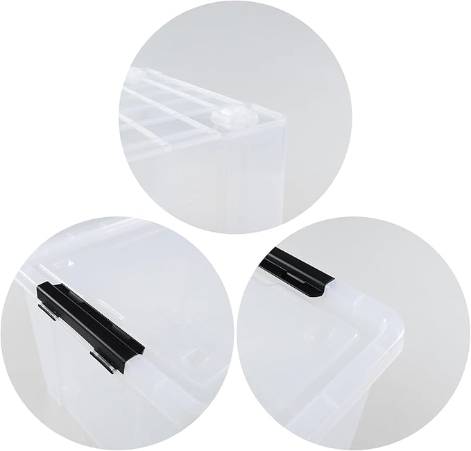 4-Pack 50 L Clear Plastic Storage Bin, Large Clear Latch Box with Wheels