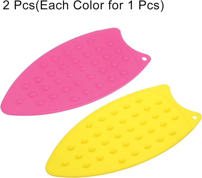 HARFINGTON 2pcs Silicone Iron Rest Pad, Multipurpose Iron Hot Resistant Mat Iron Rest Plate for Ironing Board Hot Heat Resistant Steam Compact Mat, Fuchsia/Yellow