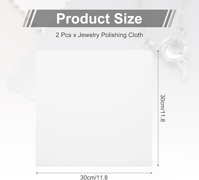 MECCANIXITY Jewelry Polishing Cloth 11.8x11.8 Inch Silver Polish Cleaning Cloths Jewelry Cleaner for Gold, Rings, Necklaces, Diamond, Bracelets, Pack of 2 (White）