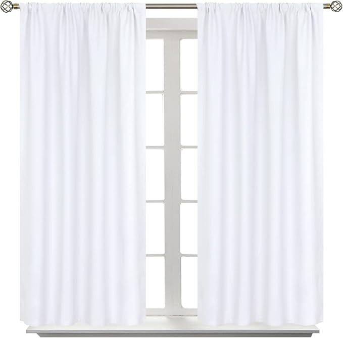 BGment White Curtains 45 Inches Length for Kitchen Window - Rod Pocket Short Window Treatment Drapes Privacy for Bathroom Cafe Bathroom Home Decor, 2 Panels, Pure White, 42 x 45 Inch