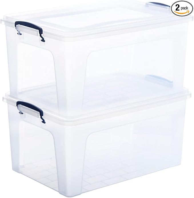 Superio Storage Bins with Lids, Clear Plastic Containers for Organizing, Stackable Totes, BPA Free, Odor Free, Organizer Boxes for Home, and Dorm (2 Pack, 28.5 Qt)