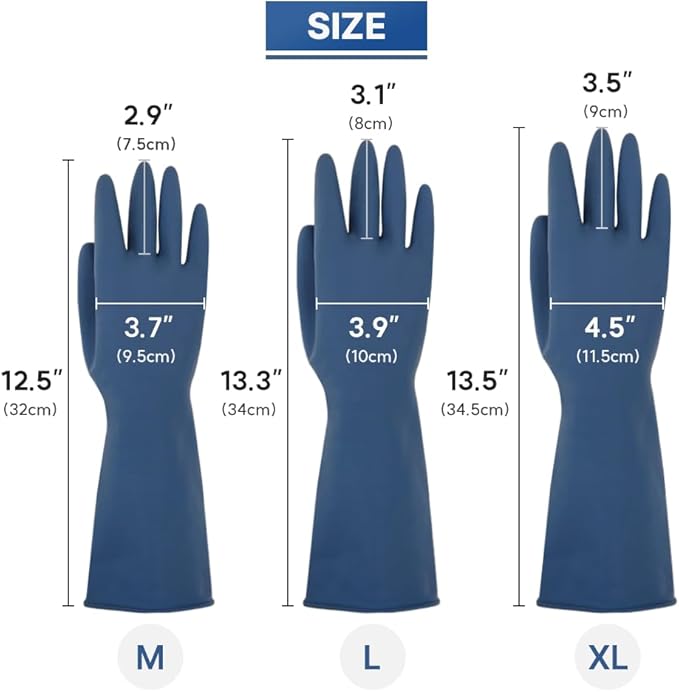 HOMSSEM Dishwashing Gloves - 2 Pairs Premium Rubber Gloves for Cleaning - Urban Gray, Green, Blue