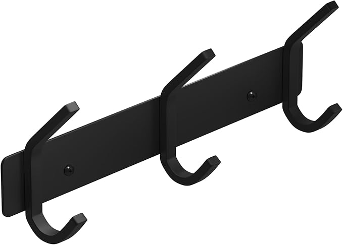 VAEHOLD Coat Hooks Wall Hook for Hanging Clothes Robes Towels Hats Heavy Duty Coat Hanger Coat Rack Wall Mount with 3 Hooks - Black