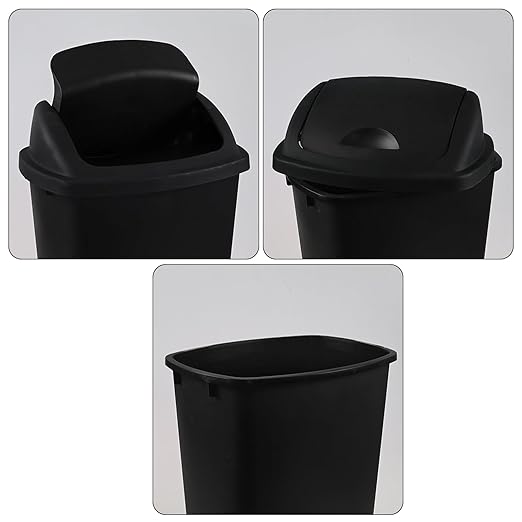 6 Gallon Plastic Garbage Cans with Swing Lid, 4-Pack Swing Lid Trash Bins, Black