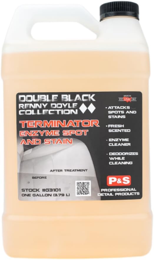 P & S Professional Detail Products Terminator Enzyme Spot & Stain Remover – Professional Upholstery & Carpet Cleaner, Eliminates Grease, Dirt, Protein-Based Stains, Fresh Scent - 1 Gallon