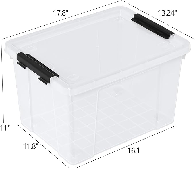 Zopnny 40 Quart Clear Latching Box with Wheels, Plastic Storage Containers with Lids, 4 Pack