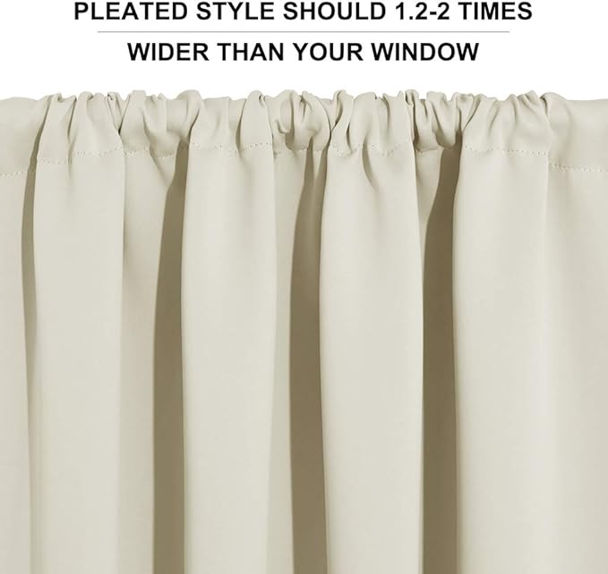 RYB HOME Short Curtains for Bedroom - Room Darkening Curtains Thermal Insulated Sunlight Block for Kitchen Cabinet Basement Bathroom Window Covering, W 52 x L 36, Beige, 2 Panels