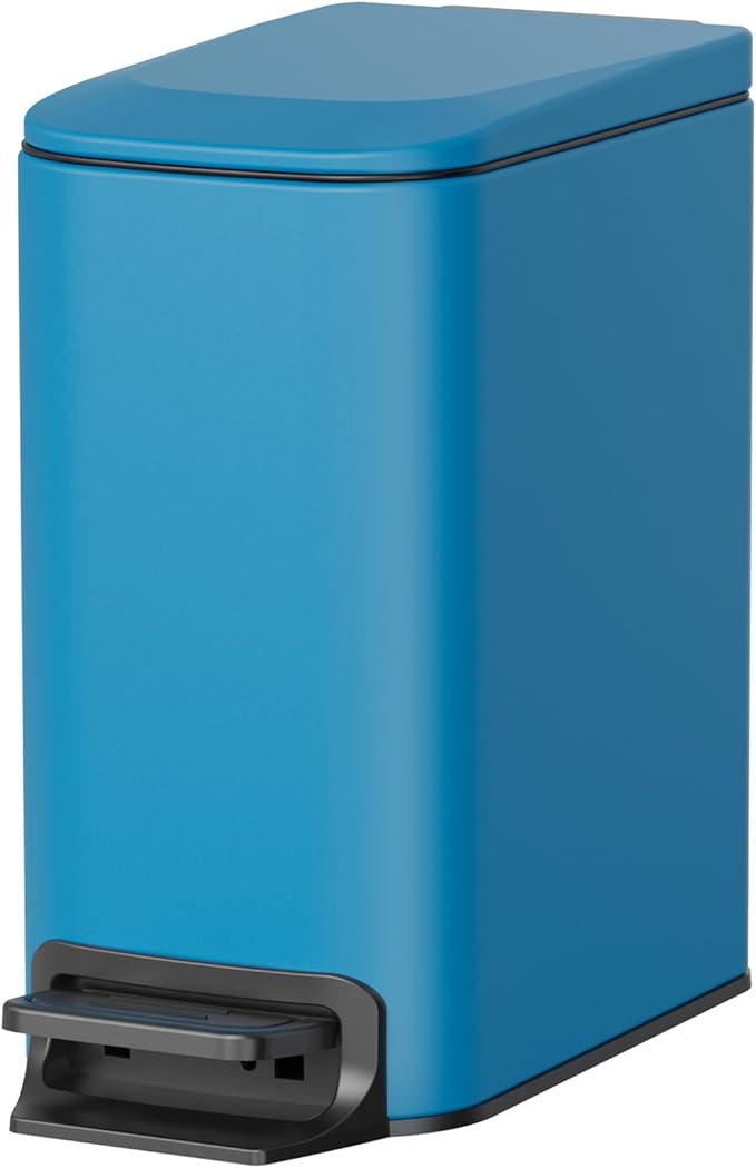 Cesun Small Bathroom Trash Can with Lid Soft Close, Step Pedal, 6 Liter / 1.6 Gallon Stainless Steel Garbage Can with Removable Inner Bucket, Anti-Fingerprint Finish (Blue)
