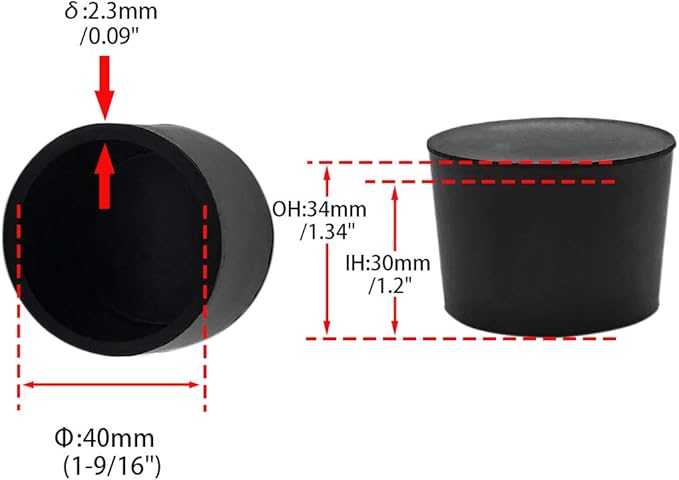 Flyshop 4 Pieces 40mm Rubber Chair Leg Caps Round, Non-Slip Protective Caps for Chair Legs, Floor Protectors, Noise Reduction, Durable Foot Covers, Black Furniture Feet Gliders