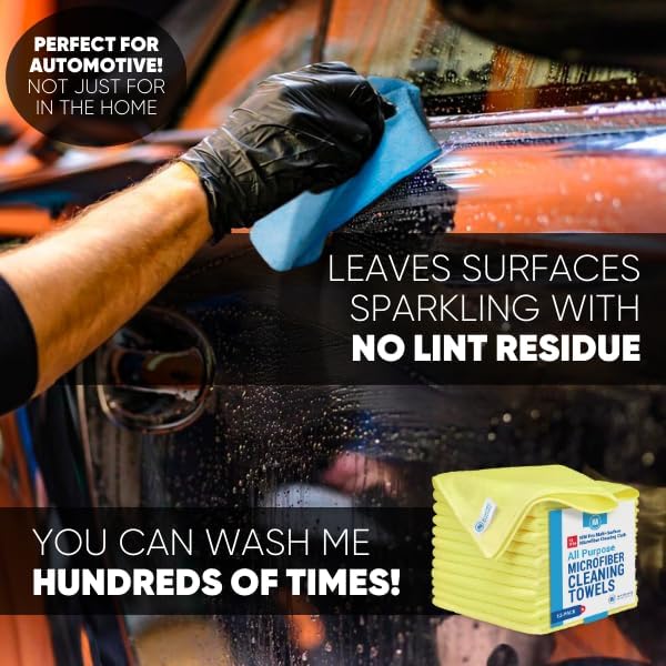 MW Pro Microfiber Cleaning Cloth | Yellow (12 Pack) | Size 16" x 16" | All Purpose Microfiber Towels - Clean, Dust, Polish, Scrub, Absorbent