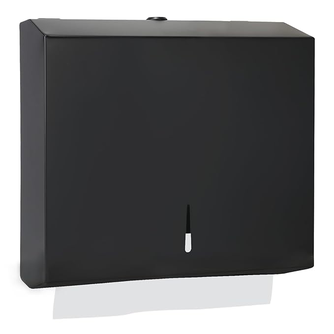 Paper Towel Dispenser Wall Mount, Matte Black Stainless Steel Commercial Paper Towel Holder with Lock, Large Capacity 250 C Fold/300 Multifold Towels