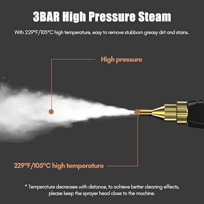 2500W Portable Handheld Steam Cleaner, High Temperature Pressurized Steam Cleaning Machine with Brush Heads for Kitchen Furniture Bathroom Car, US Plug 110V (Red)