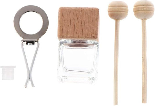 10 Pack,8ml Clear Glass Car Air Freshener Perfume Clip Diffuser,Empty Essential Oil Perfume Vials Diffuser Vent Outlet,Thick Glass Ornament With Wooden Caps,FREE Funnel,Dropper