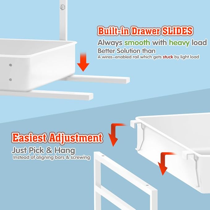 EVERIE Metal Pull Out Slide Shelf Organizer for Framed or Frameless Under Sink CabinetsOrganization in Kitchen, Bathroom, Counter, Cabinets (White, 1 Set)