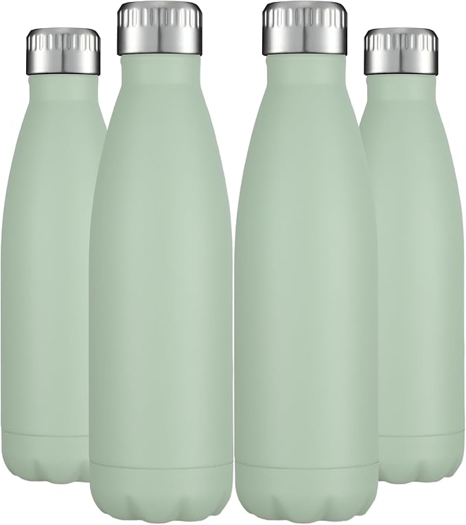 HASLE OUTFITTERS 17oz Stainless Steel Water Bottles Bulk, Vacuum Insulated Water Bottles Double Walled Powder Coated Reusable Metal Sports Water Bottles Keep Drinks Hot and Cold, Light Green, 4Packs