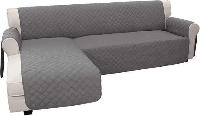 Easy-Going L Shape Sectional Couch Cover - Chaise Slip Cover Reversible Sofa Protector for Pets & Kids (Small, Gray/Gray)