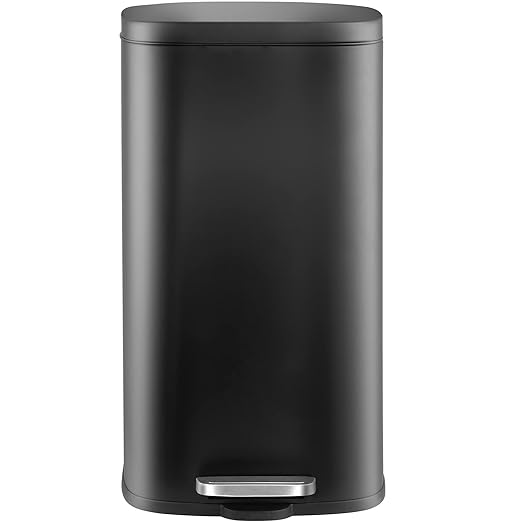 AthLike Trash Can, Stainless Steel Kitchen Garbage Can, Step Waste Bin with Hinged Lid and Removable Inner Bucket, Soft-Close, Dustbin for Bathroom Bedroom Living Room Home (Black, 8 Gal)
