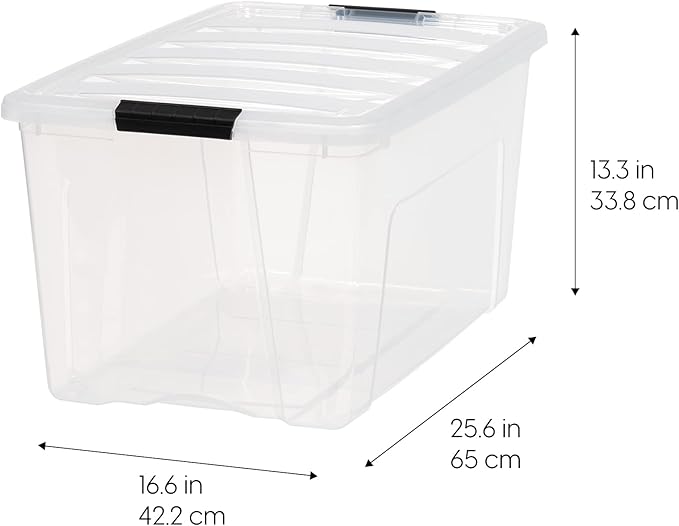 IRIS USA 2-Pack Storage Bins with Lids, 72 Quart, Made in USA Stackable See-Through Organizing Solution Latches Durable Nestable Containers Secure Pull Handle, BPA-Free Plastic