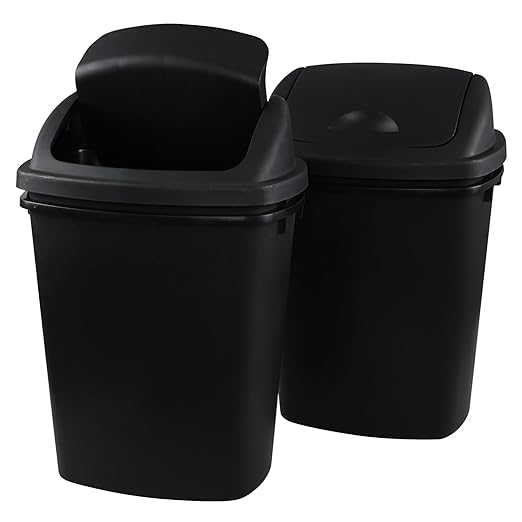 Zopnny 8 Gallon Plastic Swing Top Garag Bin, Lidded Wastebasket Trash Can for Kitchen or Workspace, Set of 4, Black