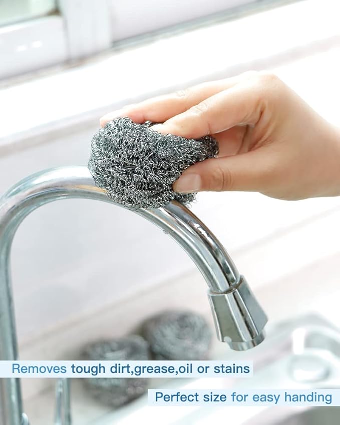 12Pcs Steel Wool Scrubber Pads for Cleaning Dishes, Pans, Pots, Ovens, Grills, Sinks - Stainless Steel Scrubbers for Kitchen, 12 Pack
