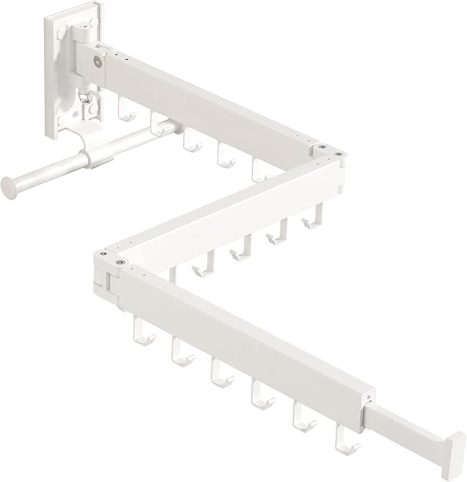 Wall Mounted Clothes Hanger Rack, Clothes Drying Rack,Laundry Drying Rack,Collapsible Clothes Rack Wall Mount, Retractable Drying Rack Clothing,can Fold Upward & Left & Right,White Color