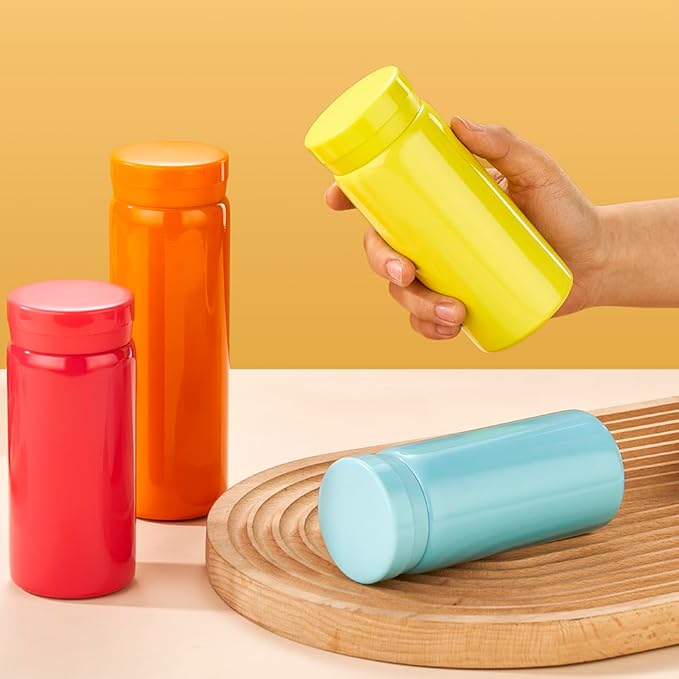 Mini Thermos Cute Water Bottle - 7 oz Tiny Insulated Vacuum 18/10 Stainless Steel Small Flask - Leak Proof & Spill Proof & Keeps Cold and Hot for Drink, Coffee, Tea - Yellow