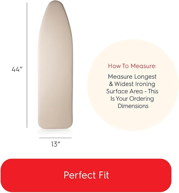 TIVIT Ironing Board Cover 13 x 44 Small Chemical Free Eco-Friendly Padded Covers - Unbleached, Untreated Natural Cotton & Wool Pad - 2 Layer, 3 Fastener Straps, Pull Bungee Cord - Made in Italy