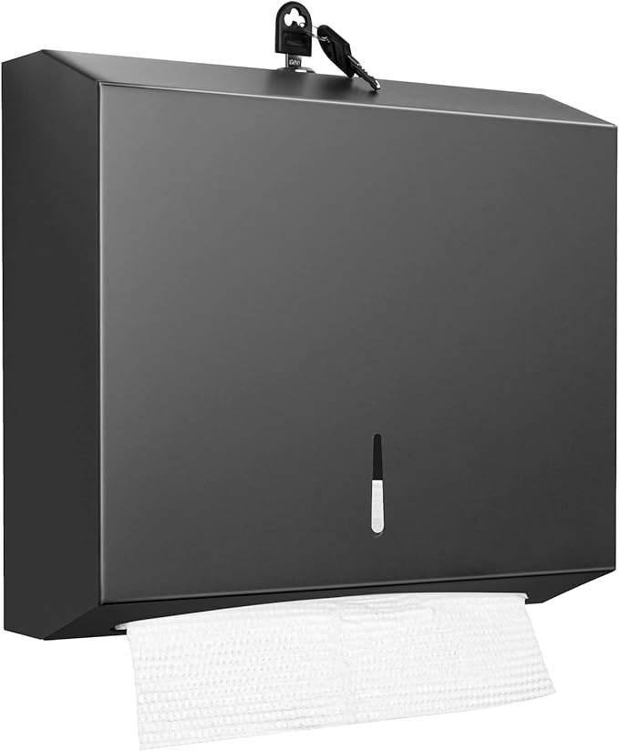 Paper Towel Dispenser Wall Mount Commercial, C Fold Multifold Hand Paper Towel Dispenser, Stainless Steel Tissue Holder (Matte Black)