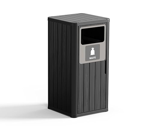 ROJIK 35" Tall Outdoor Trash Can,Weatherproof Resin Garbage Indoor Durable Lightweight,Suitable for Patio Office Kitchen,Easy to Clean,Assemble(Waste, Black)