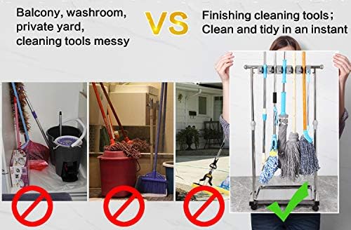 movable mop broom holder put wet mops floor standing cleaning tool rack stainless for schools, hospitals, factories, hotels, restaurant, etc.
