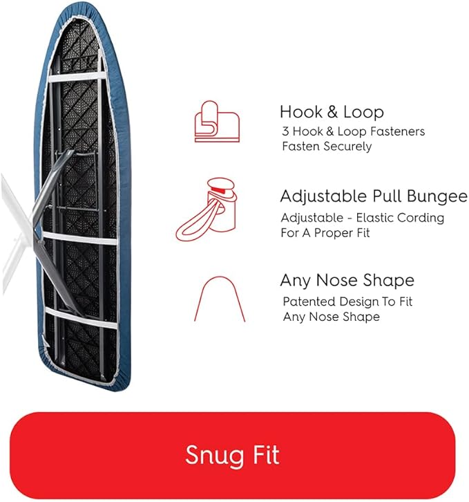 TIVIT Ironing Board Cover 18 x 50, Performance Grade Titanium Coated Pro Grip Pad & Covers - Superior Scorch & Stain Resistance, High Heat Reflection, 3 Padded Layers 3 Fastener Straps - Made In Italy