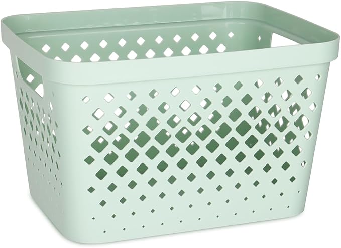 Glad Plastic Storage Basket Set, Value Pack of 6 | Open Storage Bins for Shelves, Bathroom, Pantry, Closet | Nesting Organizer Boxes with Handles, 4 Gallon, Sage