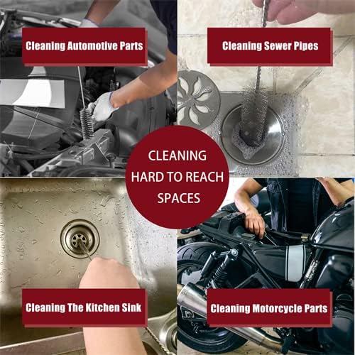 16 Inch Extra Long Pipe Cleaning Brush Set Stainless Steel Bristles, Stainless Steel Pipe Brush Steel Bottle Brush 8 Piece Variety Pack for Auto Parts, Bottles,Tubes, Etc.