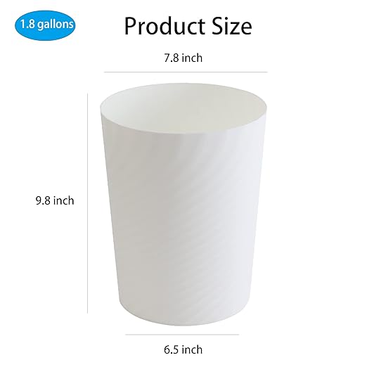 UUJOLY Plastic Small Trash Can Wastebasket, Garbage Container Basket for Bathrooms, Laundry Room, Kitchens, Offices, Kids Rooms, Dorms, (White, 1.8 Gallon)