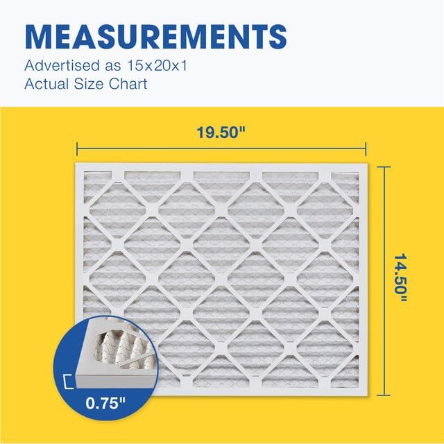 Aerostar 15x20x1 MERV 13 Pleated Air Filter, AC Furnace Air Filter, 6 Pack (Actual Size: 14 1/2" x 19 1/2" x 3/4")