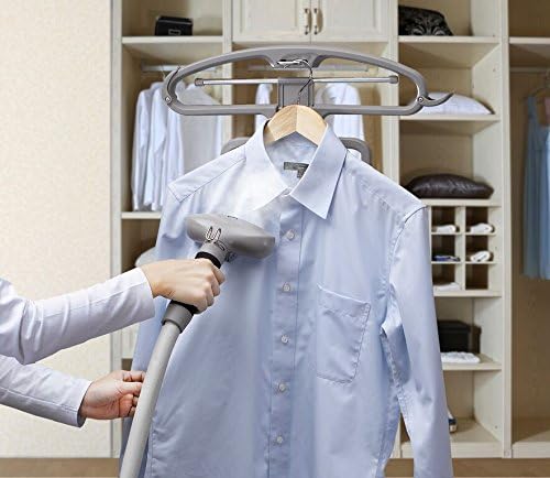 SALAV GS45-DJ Professional Upright Garment Steamer with Roll Wheels, Multi-Function Extra Wide Hanger, Fabric Brush & Mini Ironing Paddle, 1500 watts, Silver
