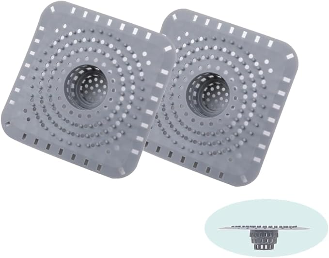 Drain Hair Catcher, Bathtub Drain Protecto 2 PCS （Gray Square）
