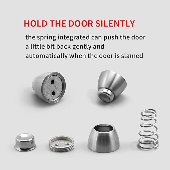 YAGU Silver Door Stopper 4 Pack Magnetic Door Stops Zinc Alloy Brushed Nickel Door Catch Door Holder Wall Floor Mounted Metal Soft-Catch
