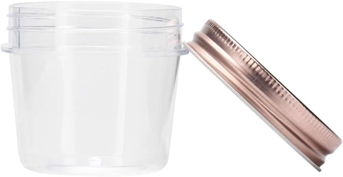 novelinks 4 oz Clear Plastic Jars with Rose Gold Lids – Small Round Refillable Storage Containers for Spices, Food, Crafts, and DIY Gifts – BPA-Free, Leakproof, 20 Pack