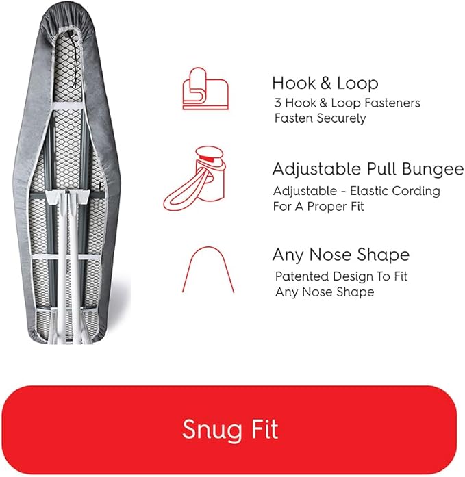 TIVIT Ironing Board Cover 14 x 44, Made in Italy. Pro Grip Pad Covers w/3 Fastener Straps & Pull Bungee Cord - Durable Scorch & Stain Resistant Padded Layers, Heat Reflective AlumiTek PRO Top Coat