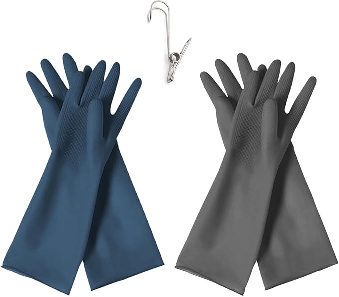 HOMSSEM Dishwashing Gloves - 2 Pairs Premium Rubber Gloves for Cleaning - Urban Gray, Green, Blue
