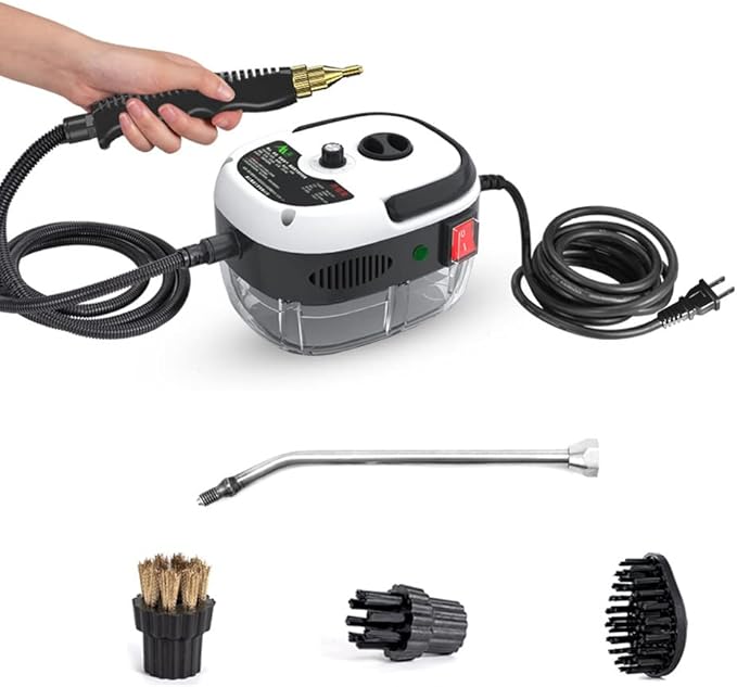 2500W Portable Handheld Steam Cleaner, High Temperature Pressurized Steam Cleaning Machine with Brush Heads for Kitchen Furniture Bathroom Car, US Plug 110V (White)